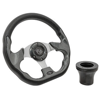 BuggiesUnlimited.com; 1994.5-Up EZGO - GTW Carbon Fiber Racer Steering Wheel with Black Adaptor