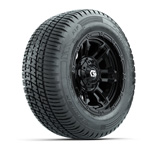 GTW&reg; Shogun Gloss Black 12 in Wheels with 215-50-12 Fusion SR Steel Belt Street Tires - Set of 4