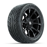 GTW® Diablo Gloss Black/ Machined 14 in Wheels with 205/ 40-R14 Fusion GTR Street Tires – Set of 4