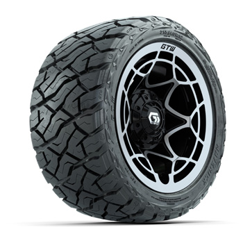 BuggiesUnlimited.com; GTW Nexus Gloss Black/ Silver 12 in Wheels with 215/ 40-R12 Maverick Low-Profile A/ T Tires – Set of 4