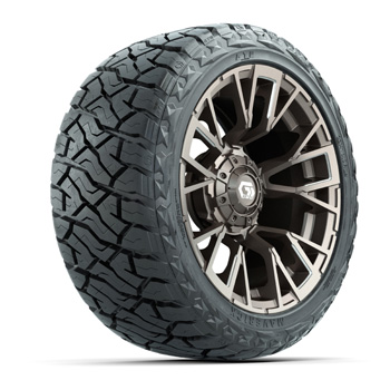 BuggiesUnlimited.com; GTW Vandal Satin Bronze/ Machined 14 in Wheels with 23x10.00-14 Maverick All-Terrain Tires – Set of 4