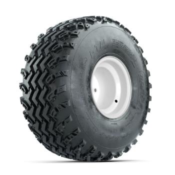 BuggiesUnlimited.com; GTW Steel White 2:5 Offset 8 in Wheels with 22x11.00-8 Rogue All Terrain Tires – Set of 4